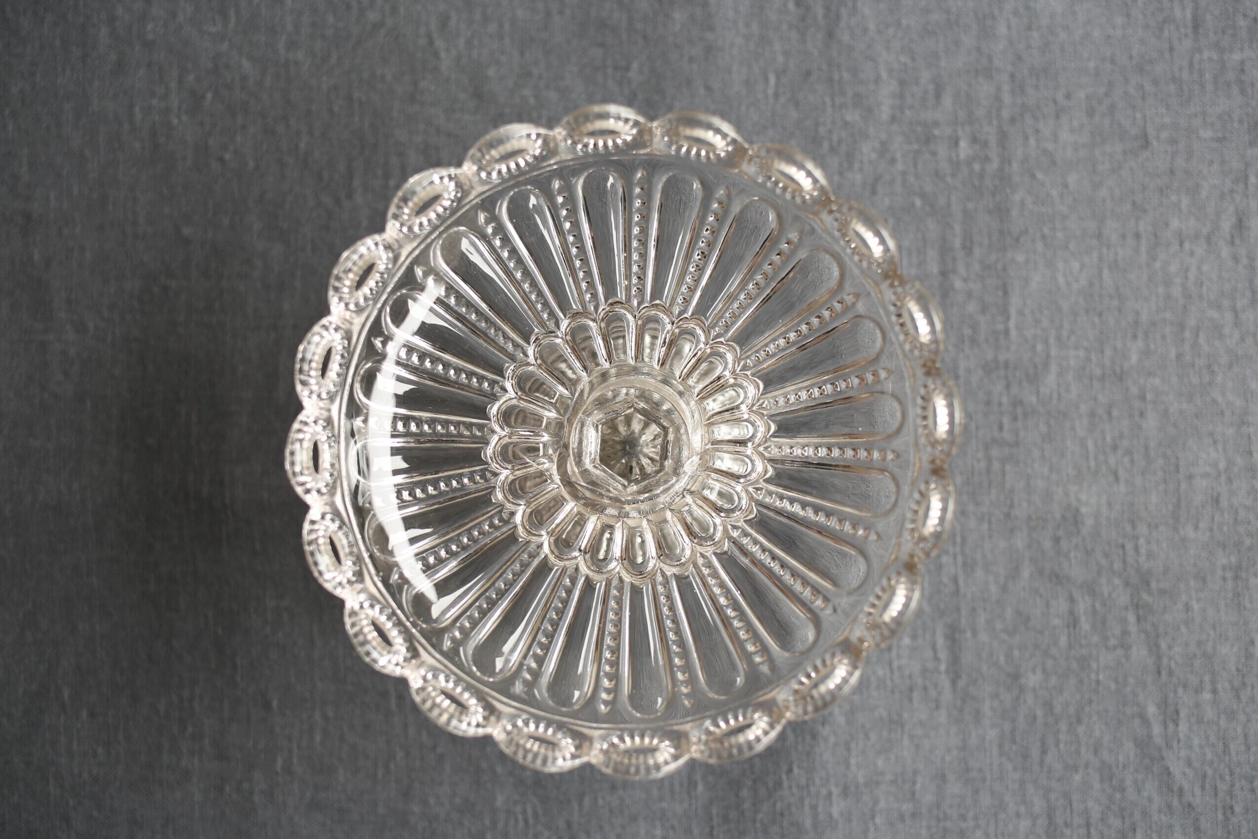 フランス アンティーク ヴィンテージ ガラスのコンポティエ 14cm N