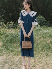 【0026】Big collar Ruffle Lace Short Sleeve Dress