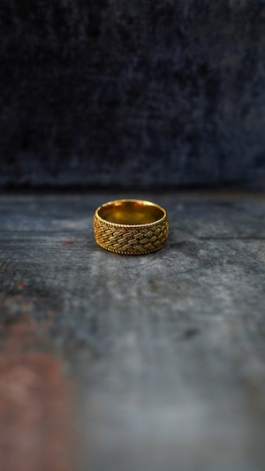 【VINTAGE】TIFFANY&Co. ティファニー イエロー ゴールド バスケットウィーブ ワイドバンド リング《K18 指輪 ヴィンテージ オールド メンズ レディース》