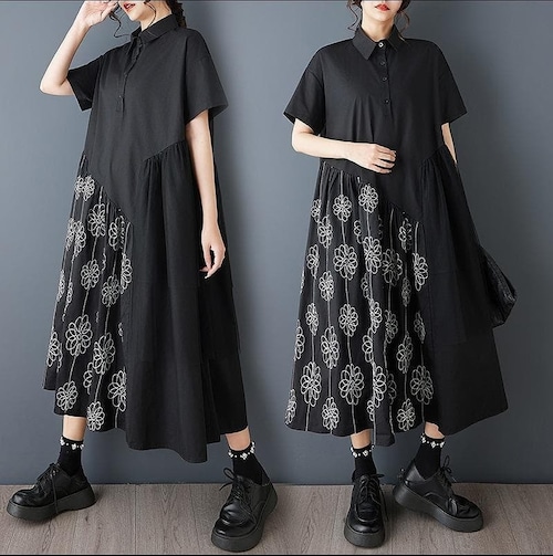 新品 春夏 レトロ ドレス 花柄 痩せ見え ワンピース 半袖 シャツ