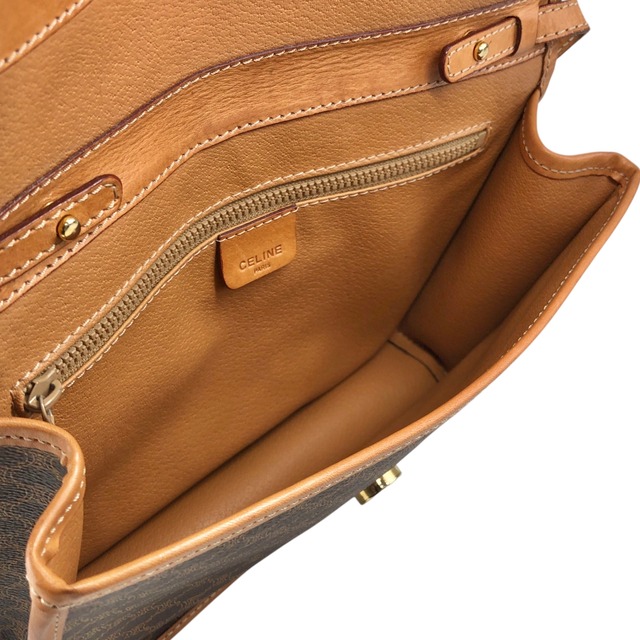 CELINE セリーヌ マカダム ショルダーバッグ ブラウン ブラゾン型押し PVC レザー vintage ヴィンテージ オールド tfmjuy