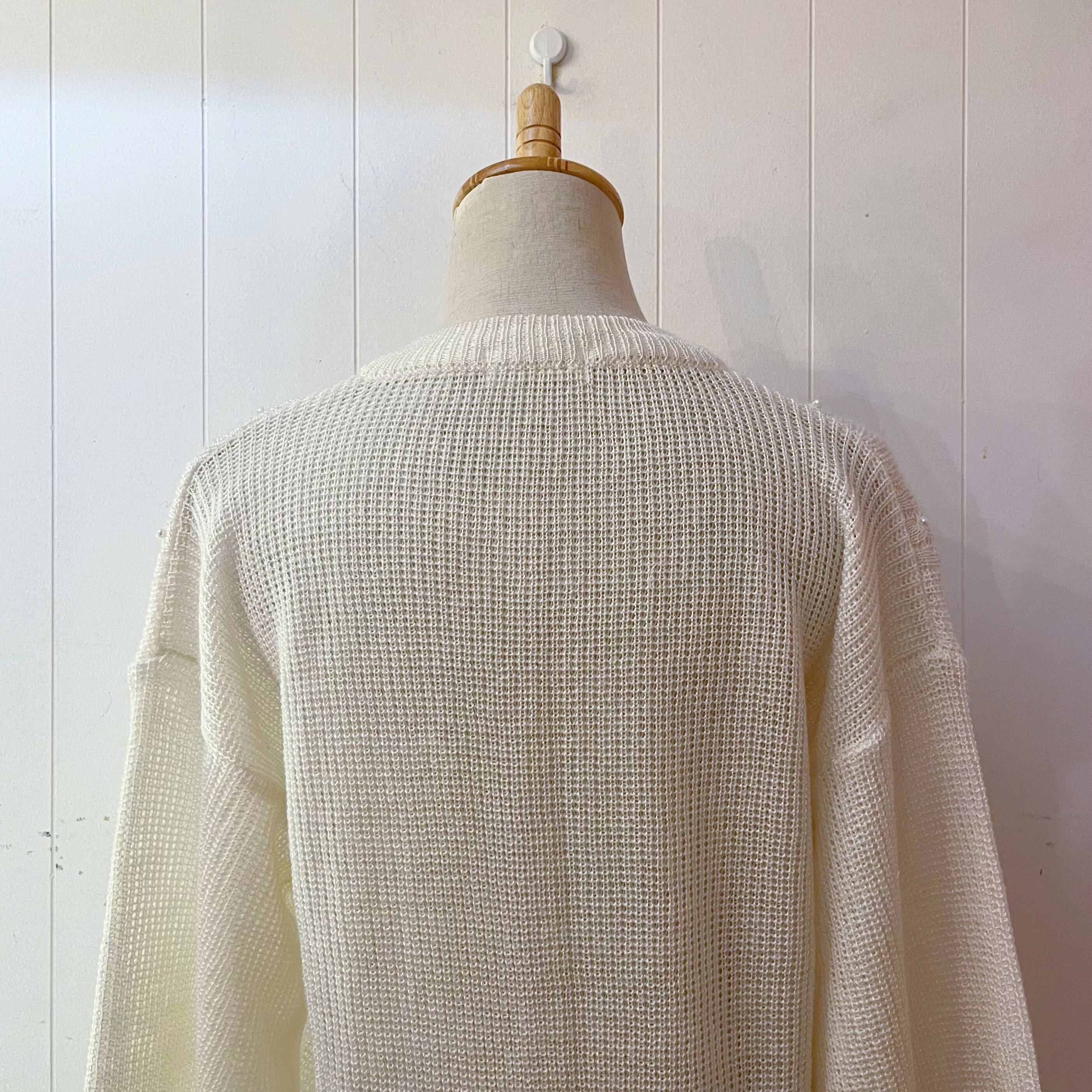 mini pearl beads white knit cardigan