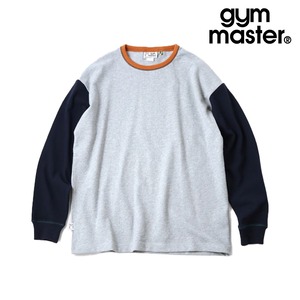 gym master ジムマスター ブロックインレー クルーネック メンズ ロンT 長袖Tシャツ インレー コットン100％ 無地 配色リブ クルーネック ジムマスター オフィスカジュアル G833787 杢グレークレイジー