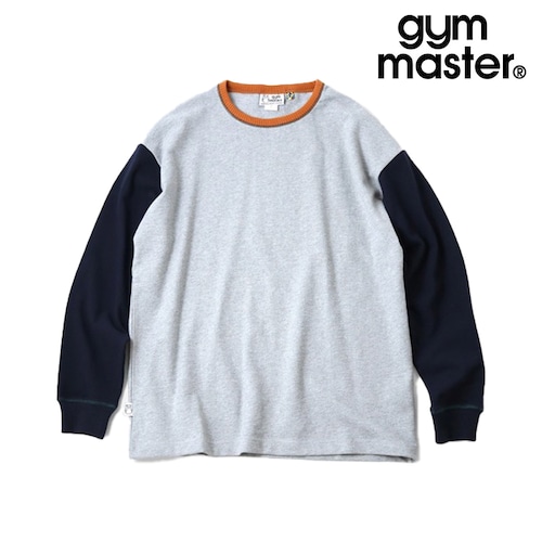 gym master ジムマスター ブロックインレー クルーネック メンズ ロンT 長袖Tシャツ インレー コットン100% 無地 配色リブ クルーネック ジムマスター オフィスカジュアル G833787 杢グレークレイジー
