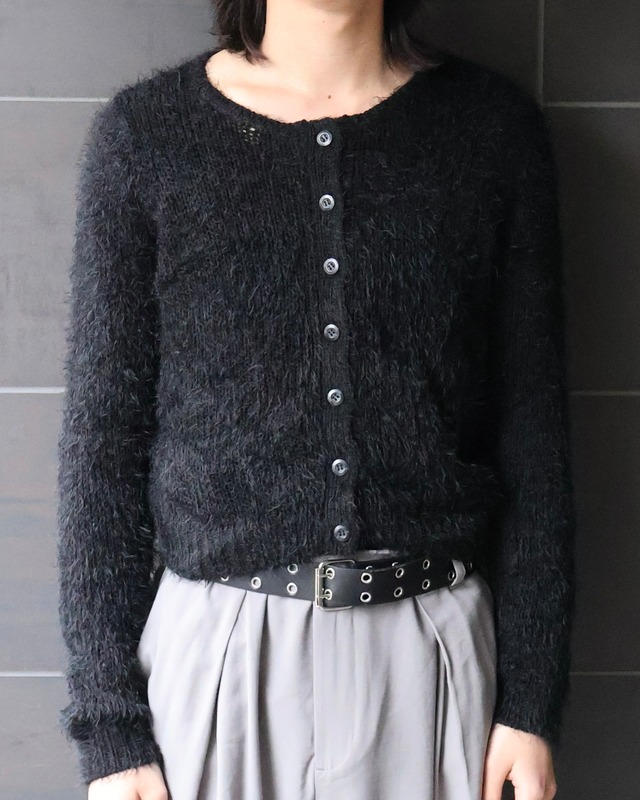 short length shaggy knit cardigan