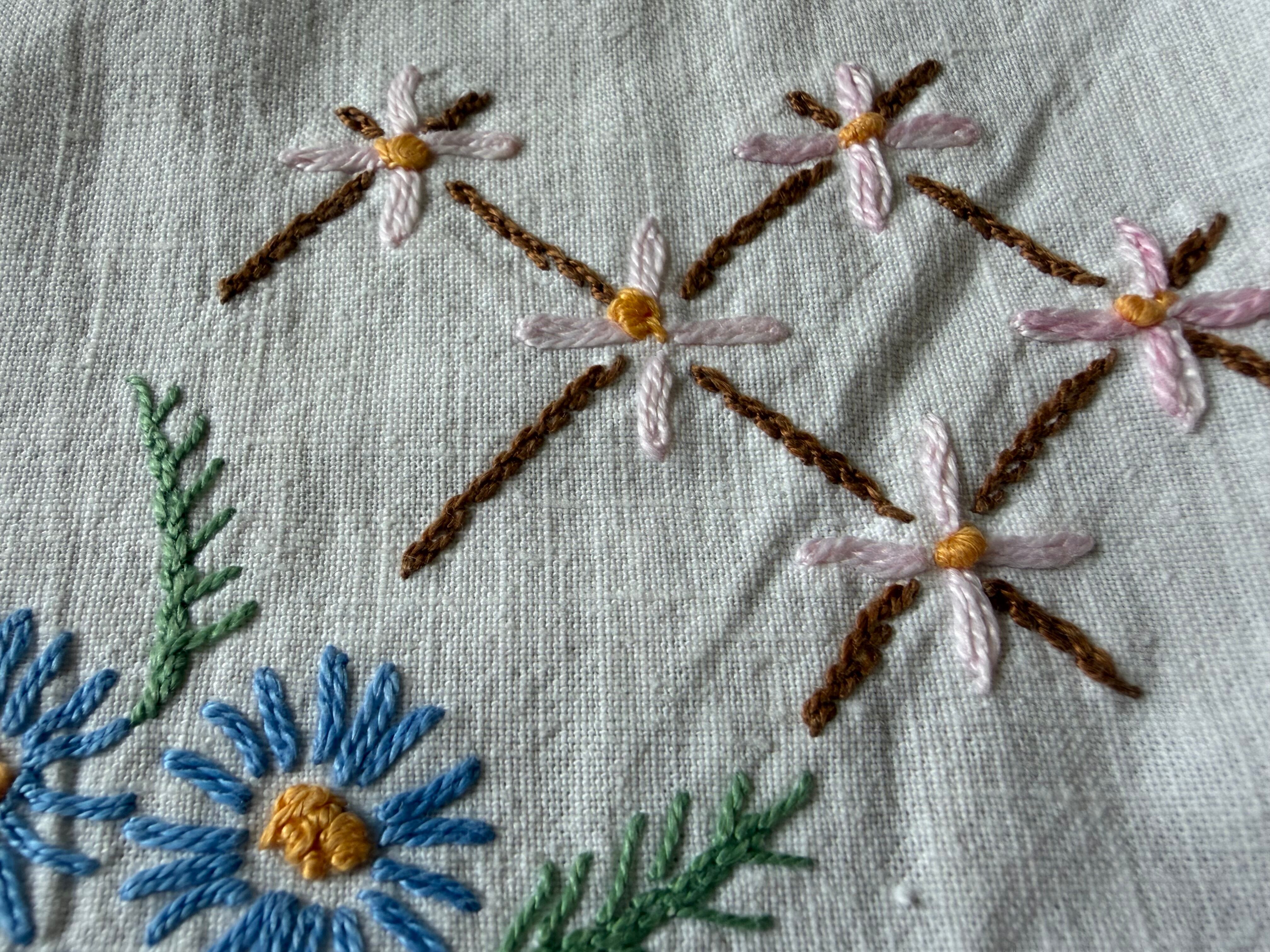 送料無料】フランスアンティーク テーブルクロス（64×62cm） 花柄刺繍