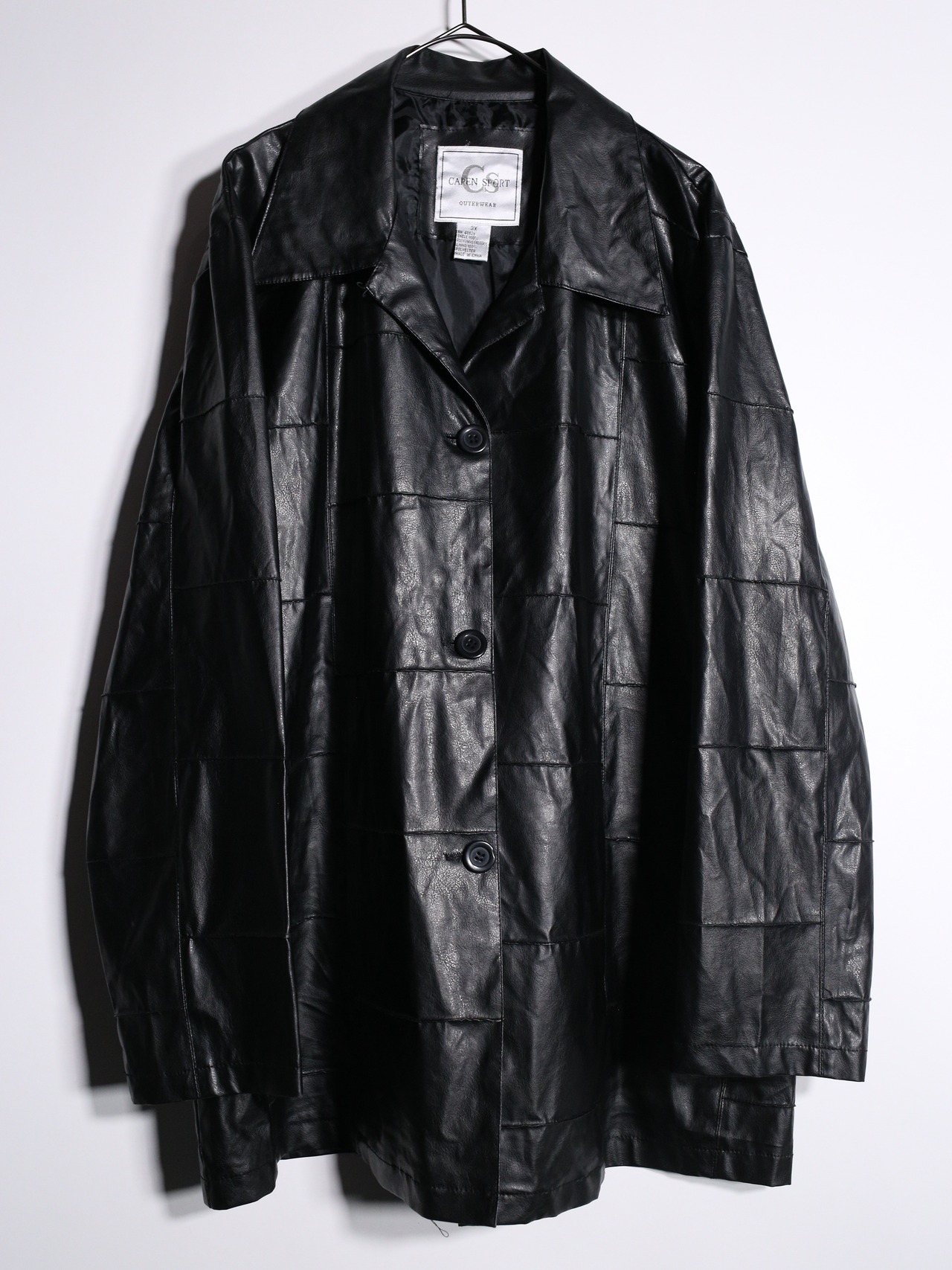 "ツギハギ" design XXX over silhouette open collar fake leather jacket - 6