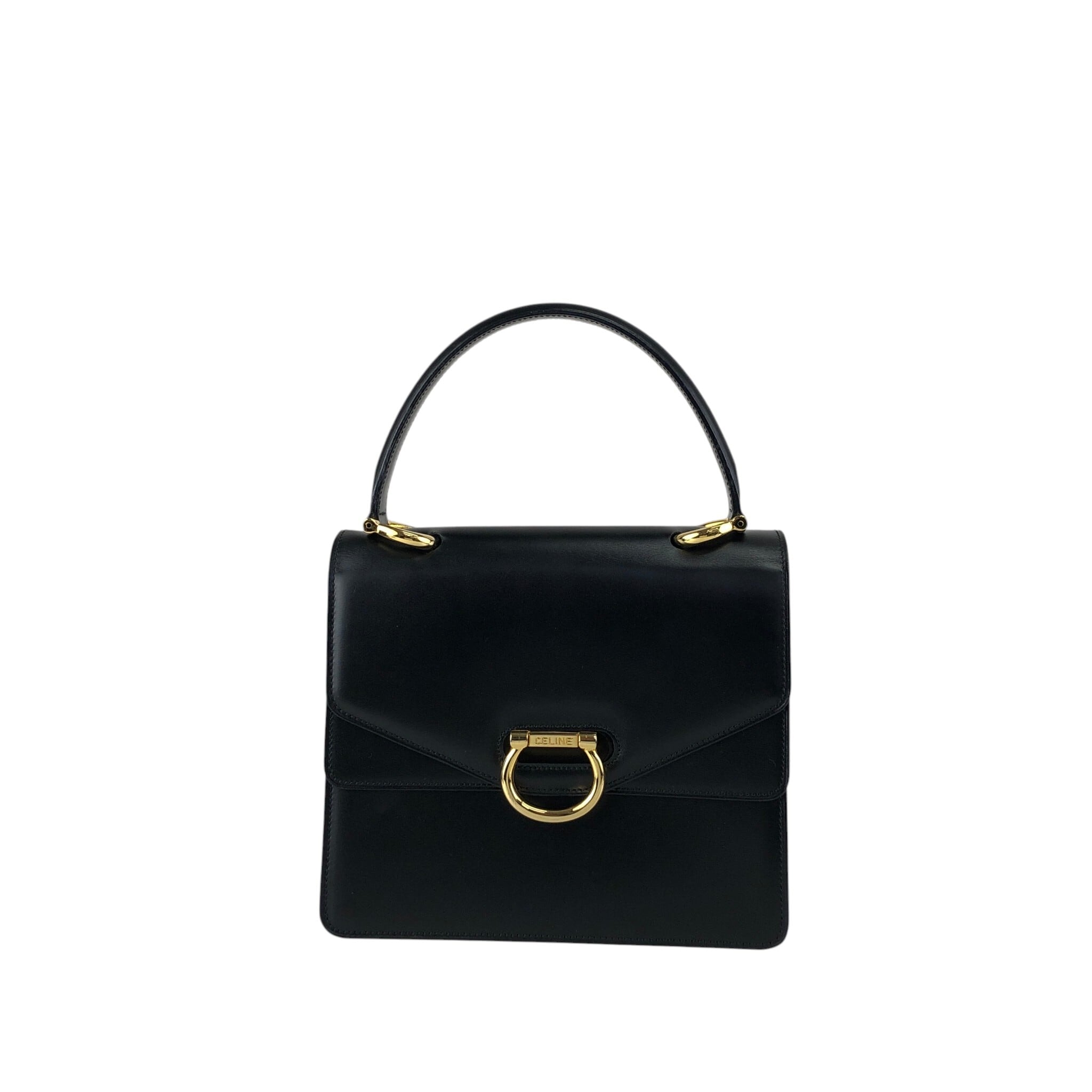 CELINE セリーヌ ハンドバッグ ブラック ガンチーニ レザー vintage