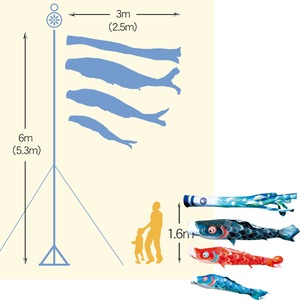 風舞庭園スタンドセット　２.５M６点セット（徳永鯉のぼり）