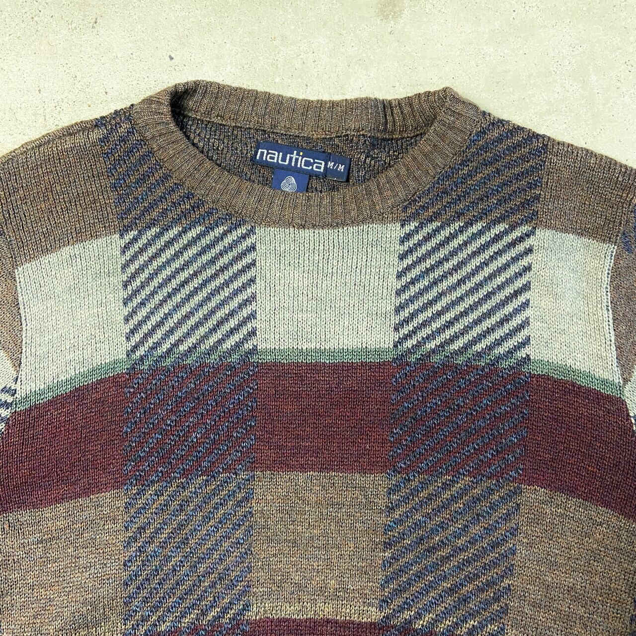 90s ノーティカ ハンドニット ウールニットセーター M ヴィンテージ 90年代 NAUTICA ノーティカ ウールニットセーター チェック柄 メンズM