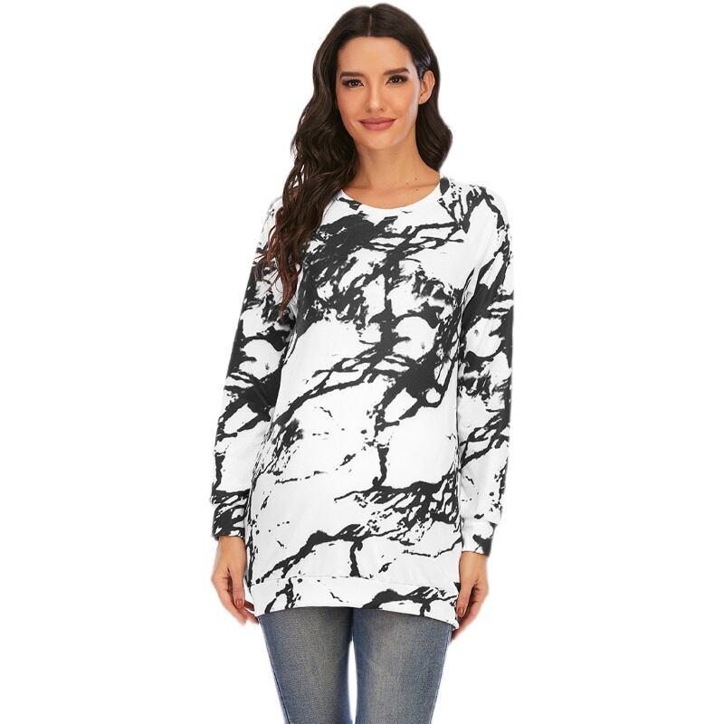 【新作】【送料無料】 6173＃デジタルプリントマタニティTシャツ春長袖ルーズラージサイズTシャツ服妊娠中の女性ユーロ妊娠中のトップス ロング 大きめサイズ スプリング 春物 AL expec416874901143