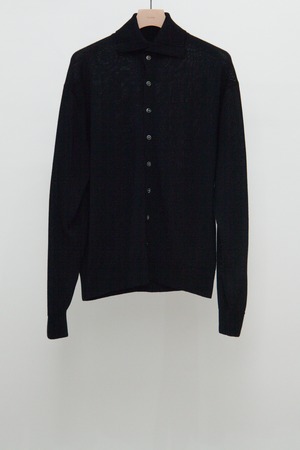 Polo Knit Cardigan - Black