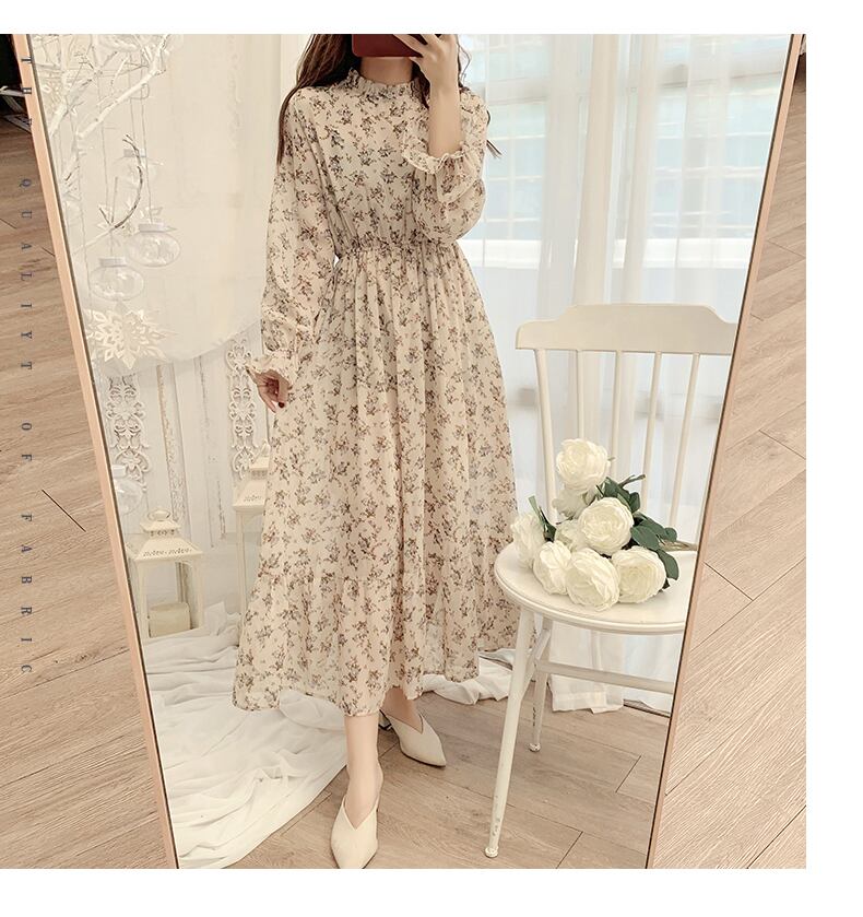 Aスタンドカラーフリルシフォンワンピース 花柄 妖精 フローラルワンピース F D F Fee Des Fleurs フェデフルール