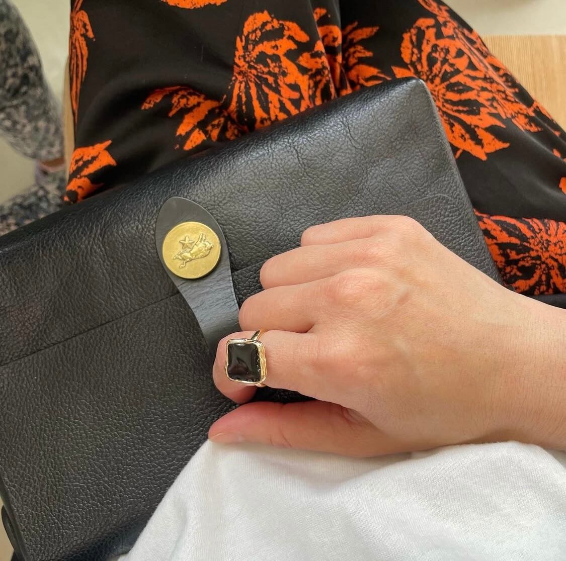 スクエアリング(ブラック&ターコイズ)