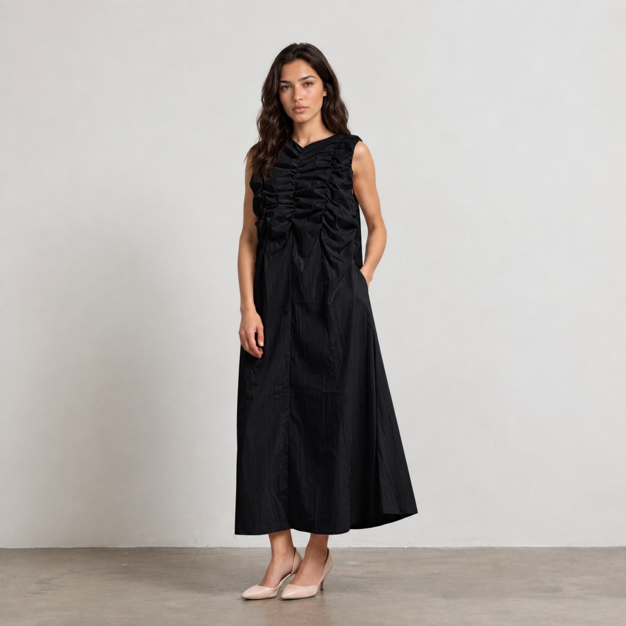フロントギャザーロングワンピース