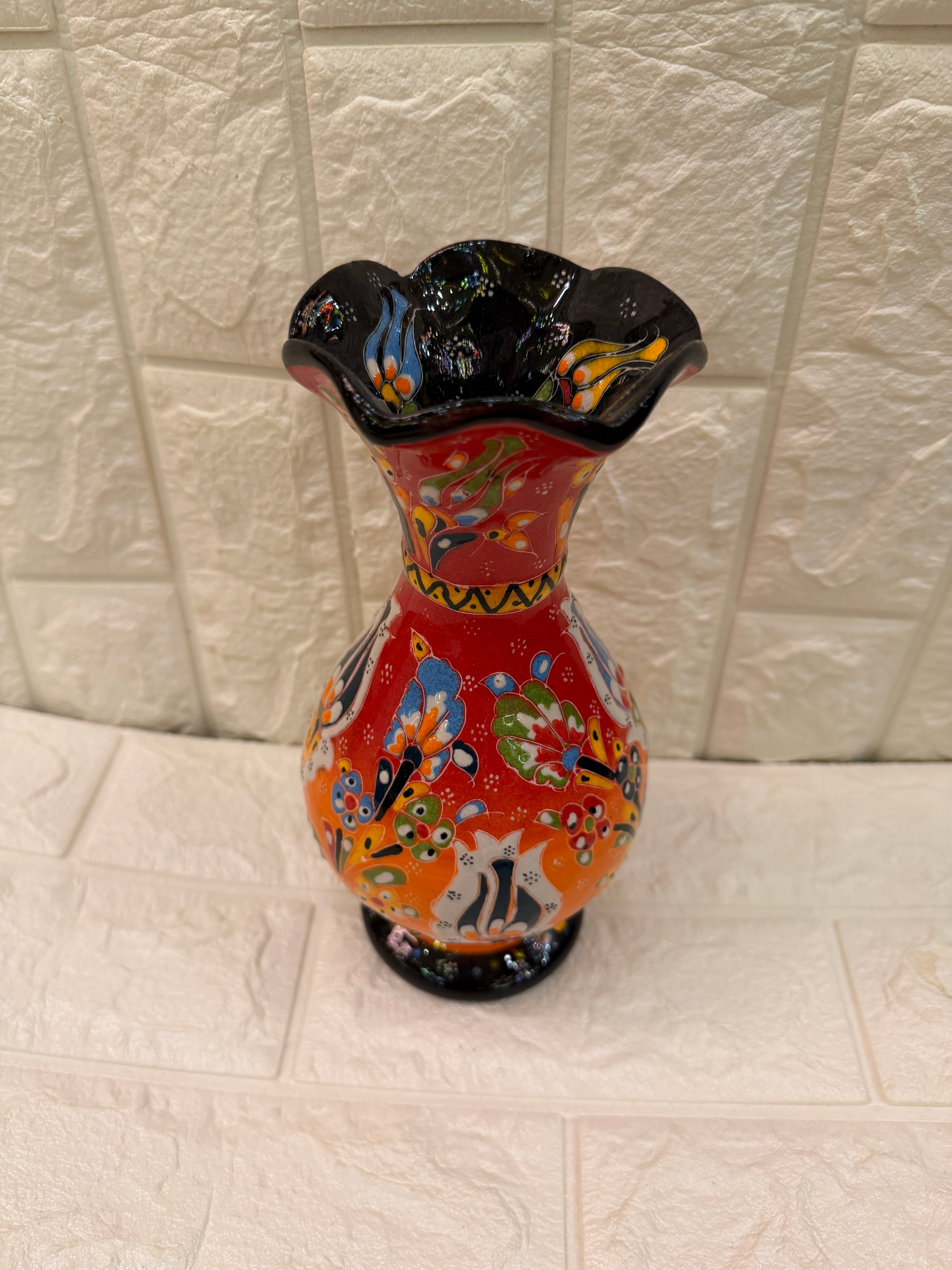 トルコ手描き陶器の飾り花瓶L オレンジ | zakurotokyo