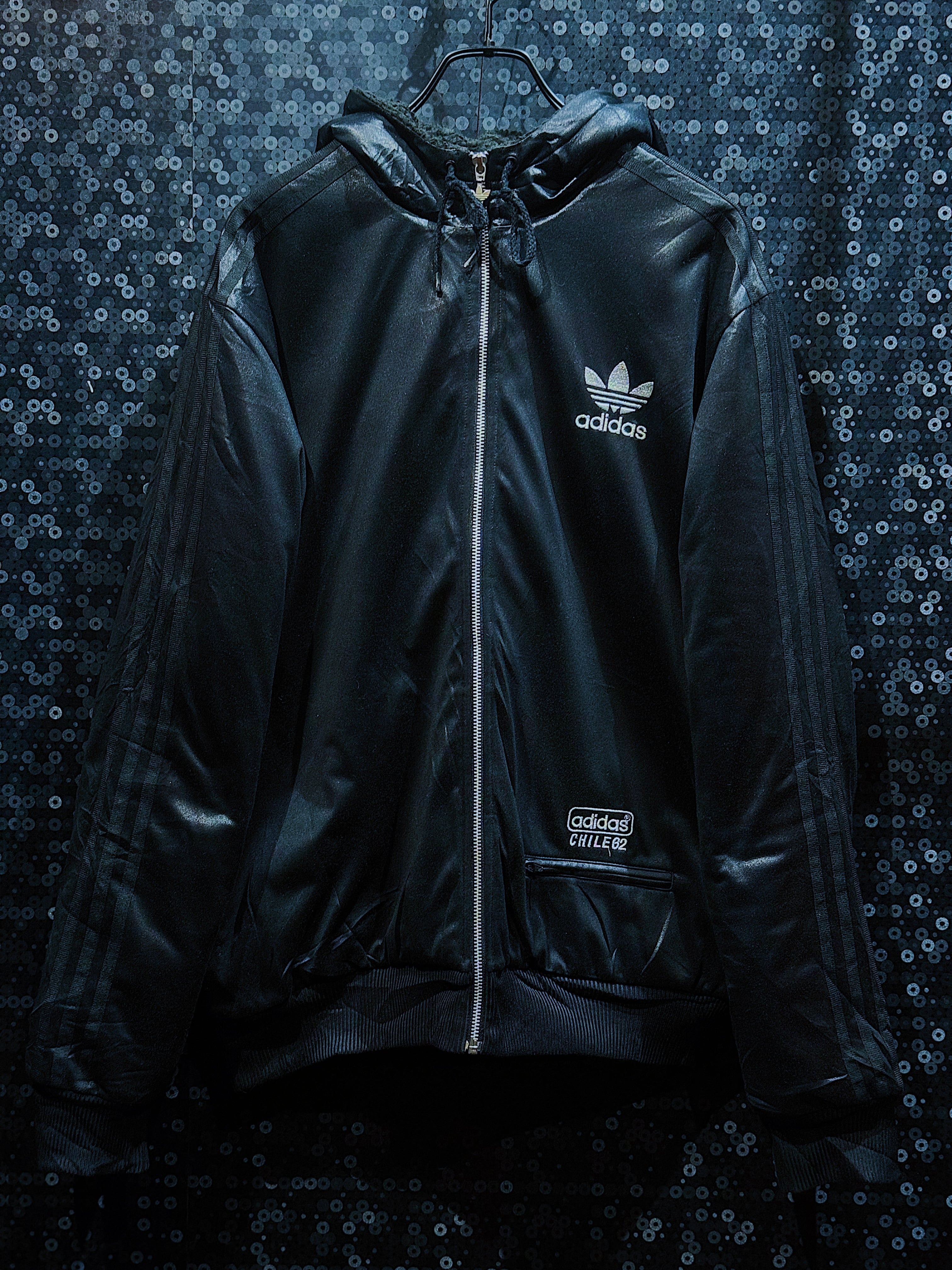 【ÆIEM】"adidas Chile 62"vintage silver detail trefoil logo zip up hoodie