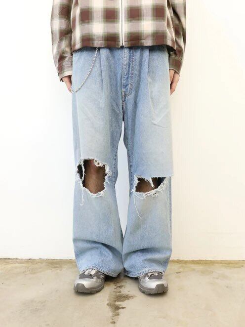 24SS】JieDa DAMAGE ONE TUCK WIDE STRAIGHT DENIM (INDIGO) Jie-STD
