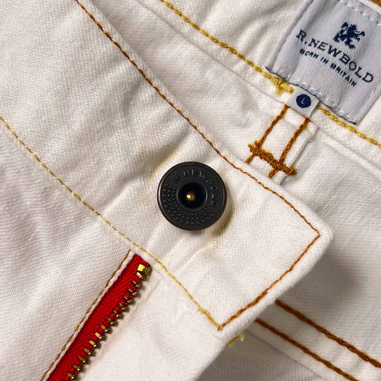 R.NEWBOLD アールニューボールド 革ラベル デニムパンツ カラーパンツ L/ホワイト メンズ