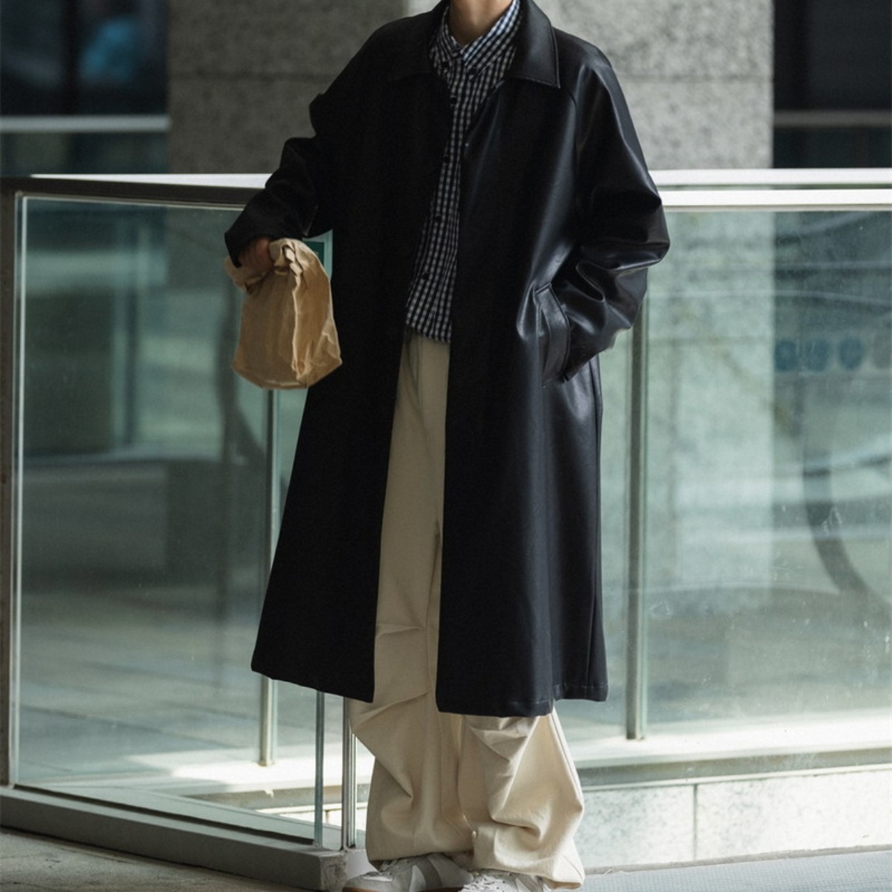 フェイクレザーシンプルロングコート　987