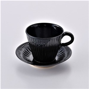 【こくようせき】黒曜石鎬彫　コーヒー碗皿セット