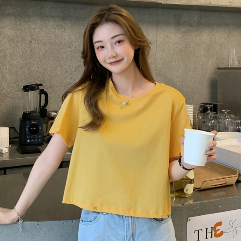 ショートTシャツ サマーウェストボタンソリッド カラートップス 夏物 ソリッドカラー YY-ファッション25959301209