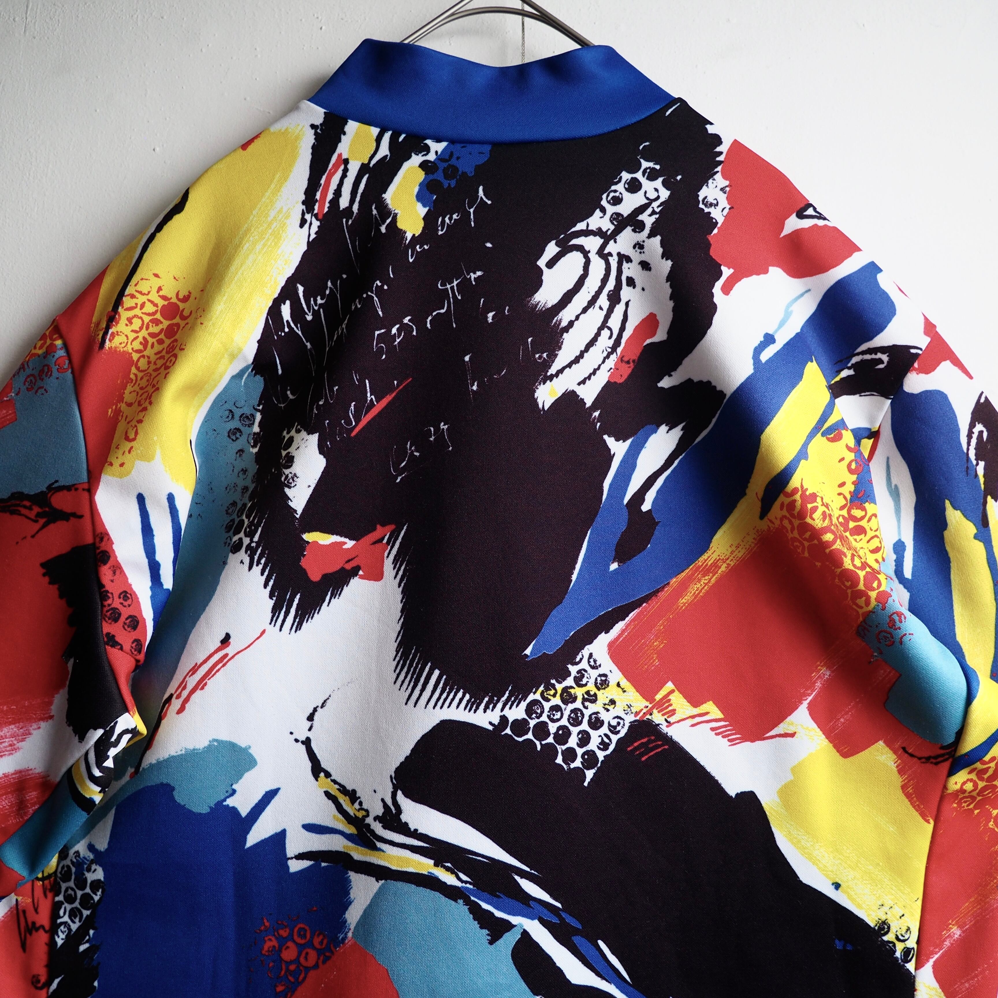 1990s Psychedelic chaos art painted vintage half zip Tee