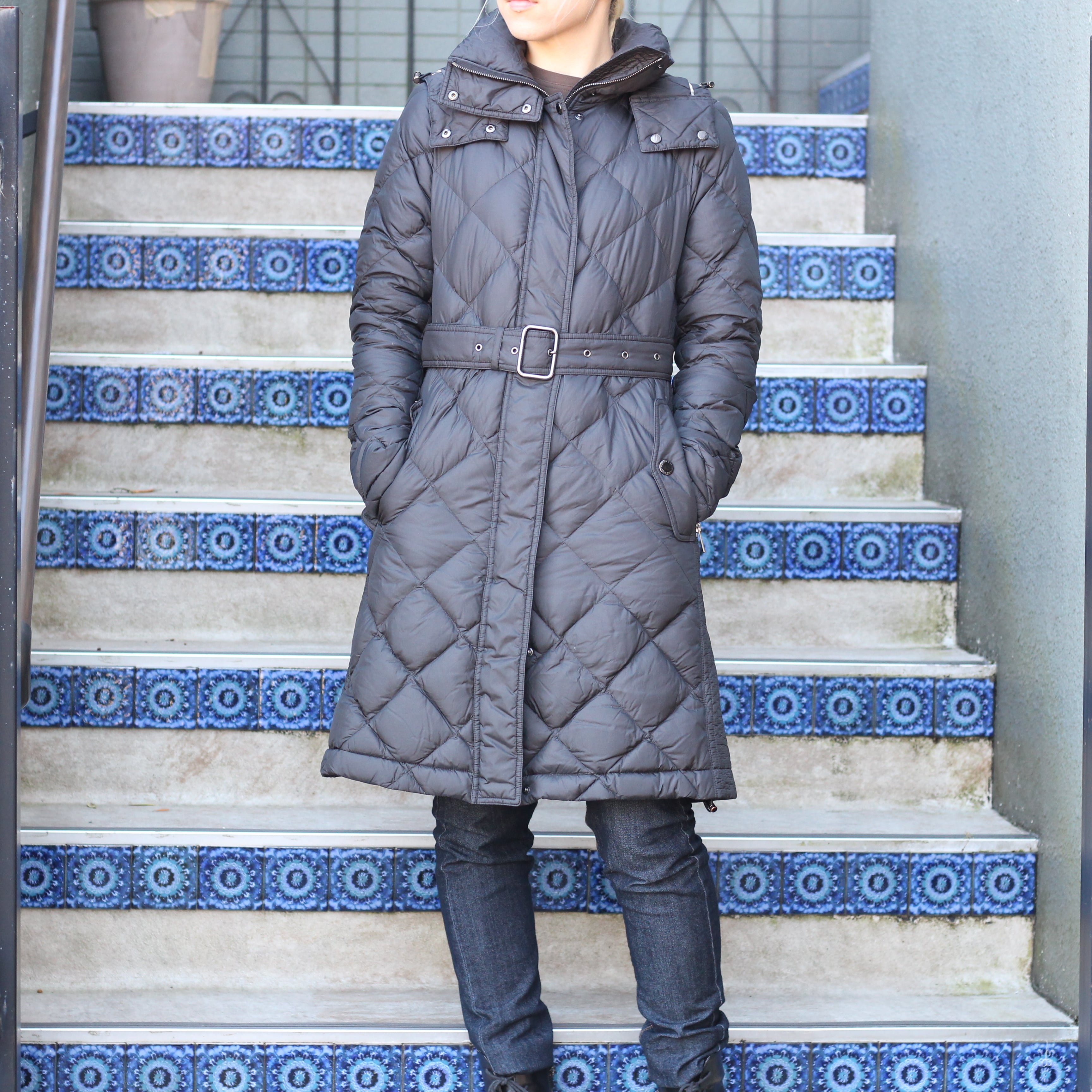 BURBERRY LONDON HOODED BELTED QUILTING DOWN COAT/バーバリー