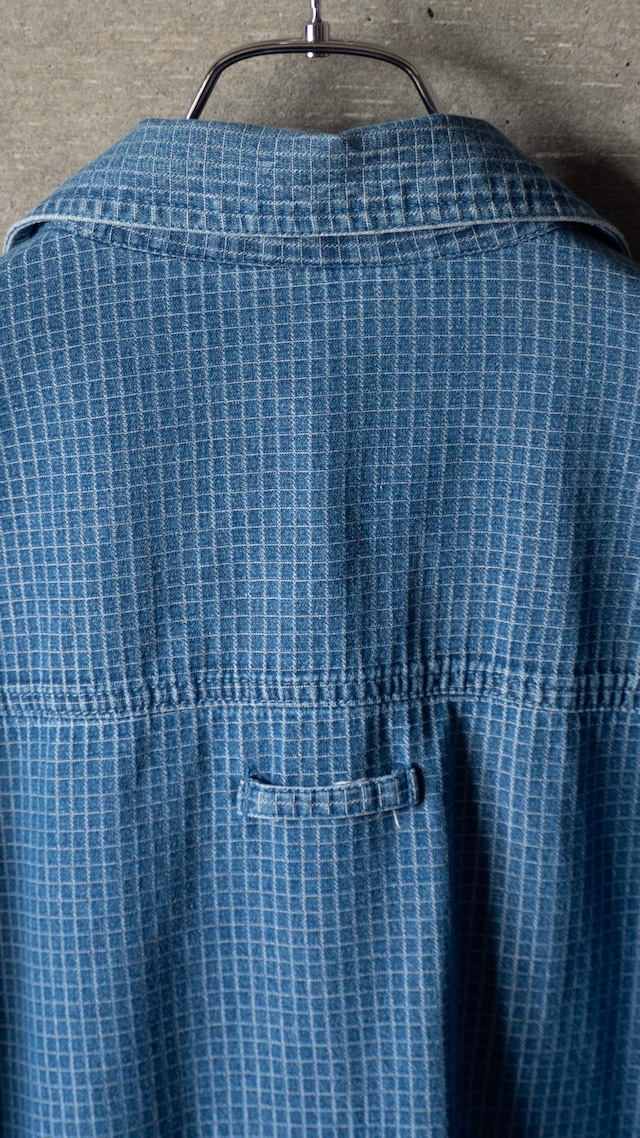 "Club Z Denim" '90s vintage Indigo small plaid zip shirt