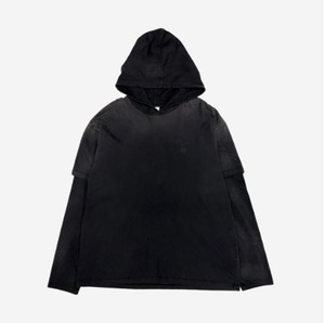 [UNDERMYCAR] Mu.131 Combi Brush Washed Layered Hoodie Black / Black 正規品 韓国ブランド 韓国通販 韓国代行 韓国ファッション アンダーマイカー 日本 店舗