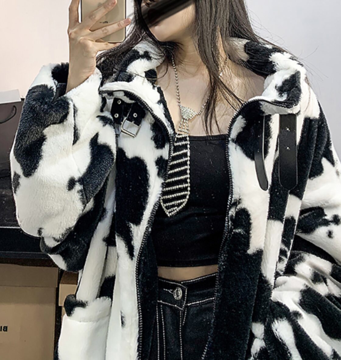 アニマル柄 牛柄 アウター コート ジャケット 上着 袖あり 長袖