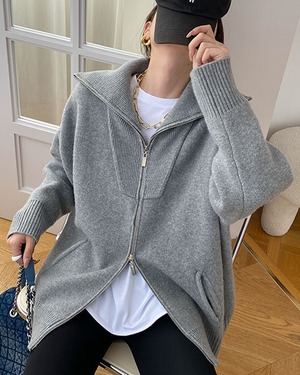 ダブルジップビッグカラーニットジャケット 4color A0768