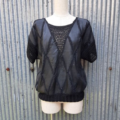 Leather patchwork pullover レザーパッチワークプルオーバー