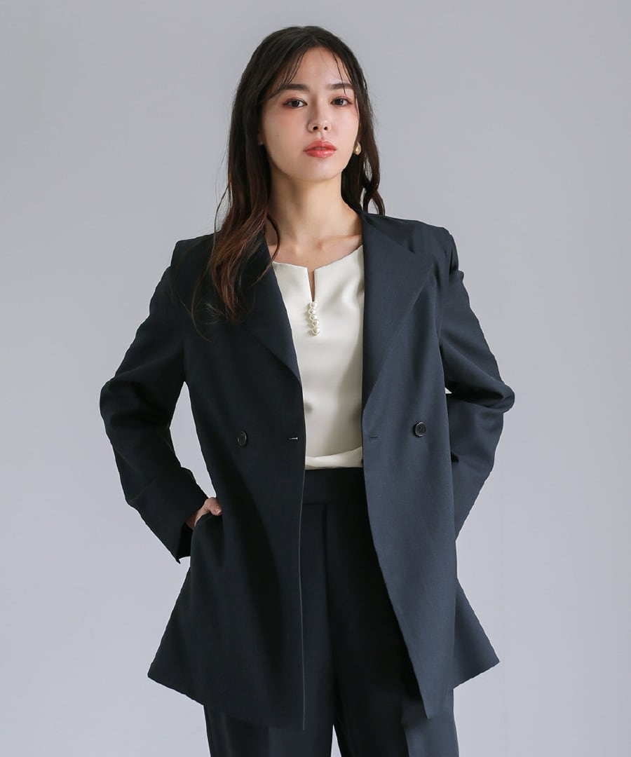 コーデ自在 】 ライトモククロス・2WAYダブルジャケット（776010