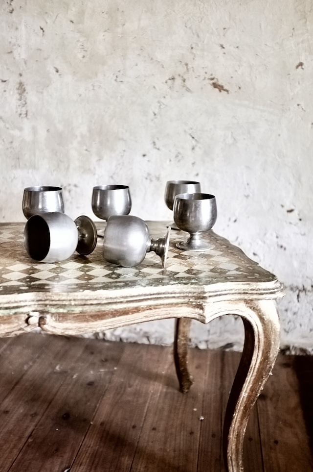 フランス エタン 沈銀色のアイスクリームカップ ピューター ヴィンテージ