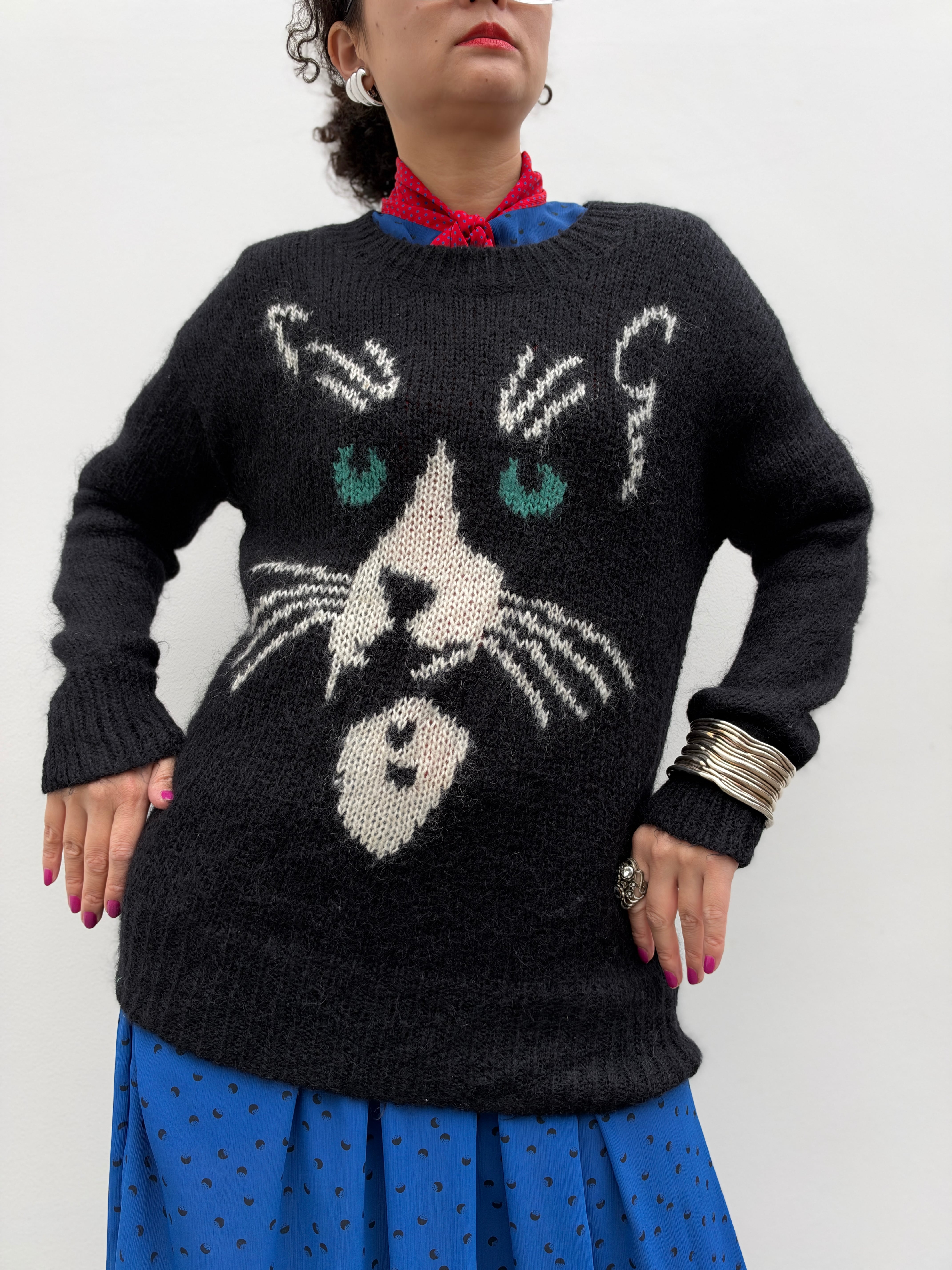Vintage black cat animal sweater