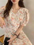 レトロ花柄ミモレ丈ワンピース G105CON0047