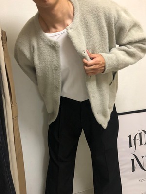 Mohair Mink-Texture Round-Neck Cardigan (5color)