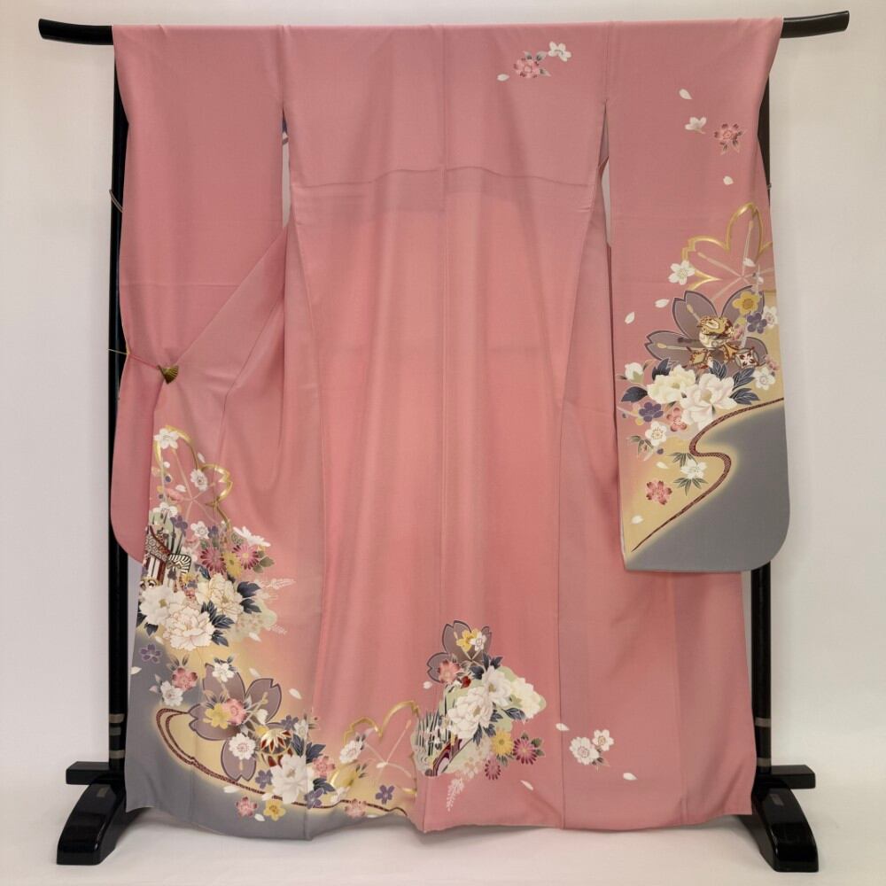 振袖 中古 ピンク 正絹 古典 リメイク 裄68cm 身丈166.5cm 美品 L サイズ 成人式 6269