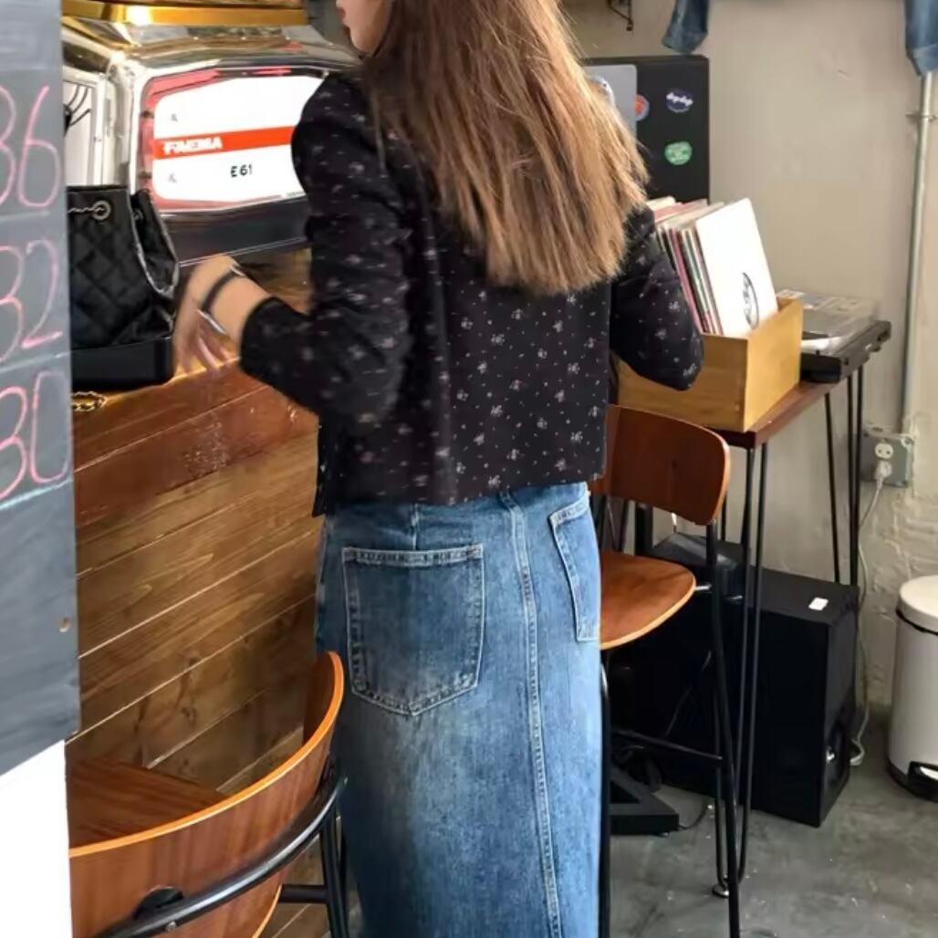 スクエアネックフローラルワッフルカーディガン