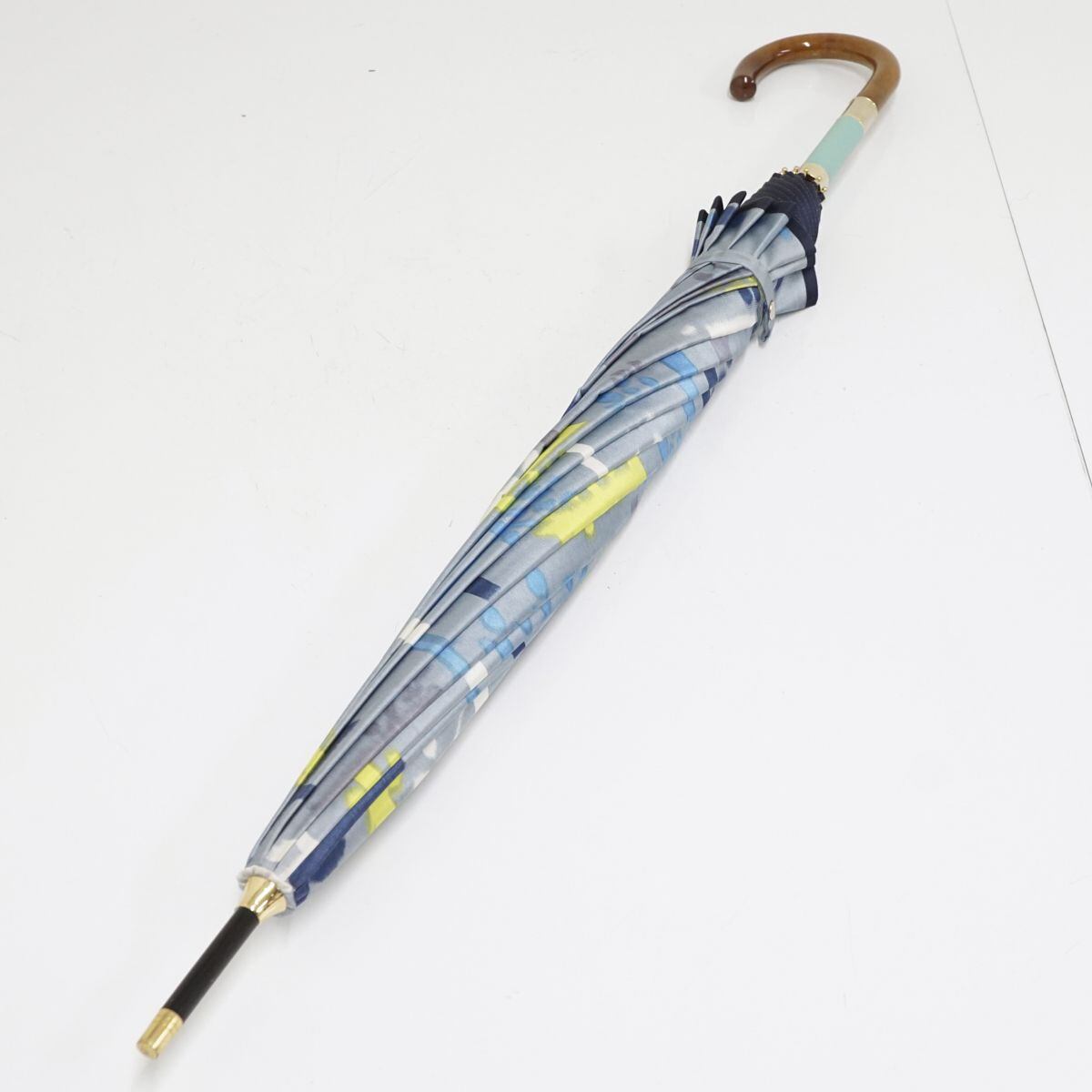 【訳あり新品未使用】日本製甲州ほぐし織りの高級雨傘 傘 新潟オーロラ USED美品 ブルー系 甲州ほぐし織り 12本骨