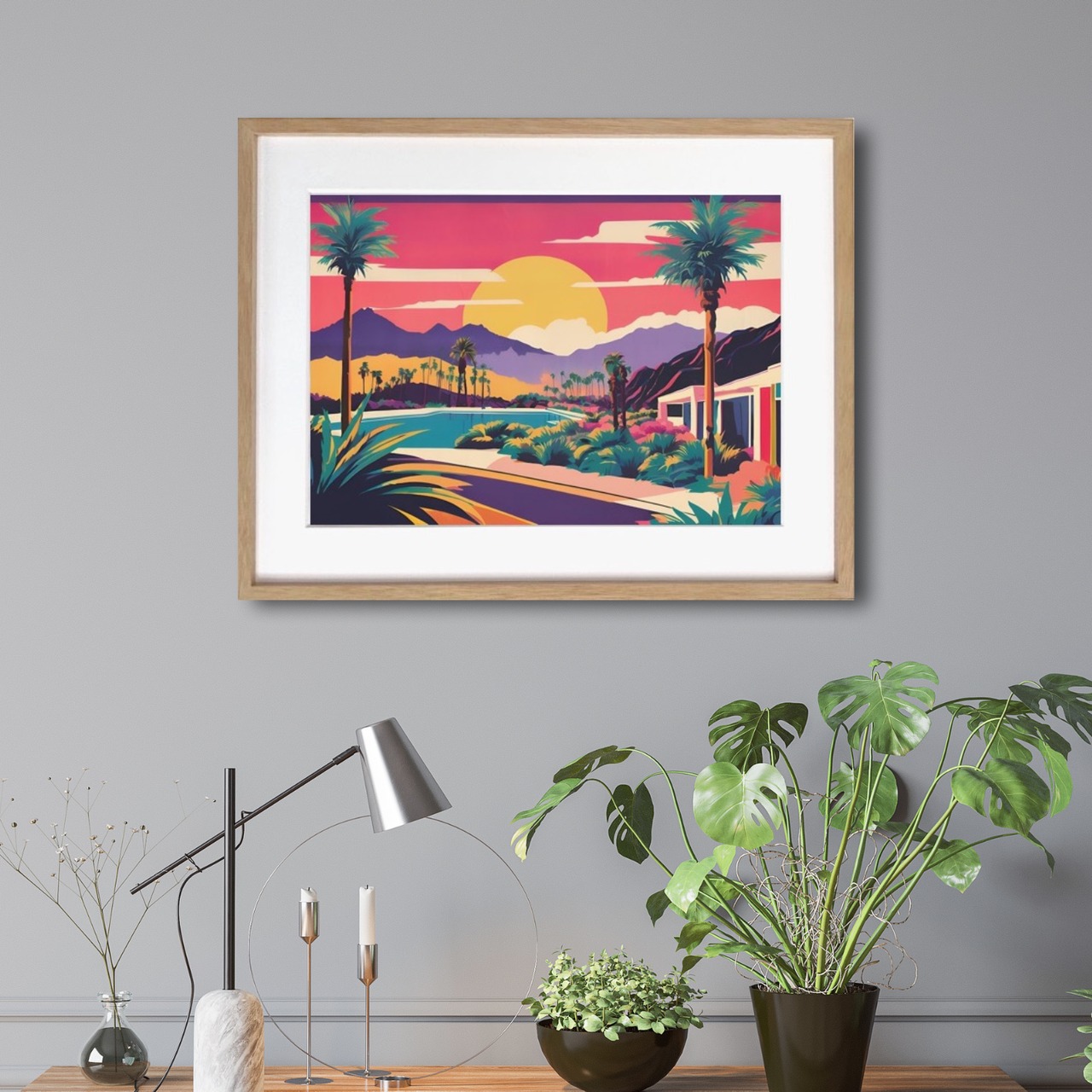 evening｜ハリウッドサンセットアートポスター｜レトロカラーの夕景が映える西海岸スタイルの部屋を彩るおしゃれなインテリアアートA4ポスター