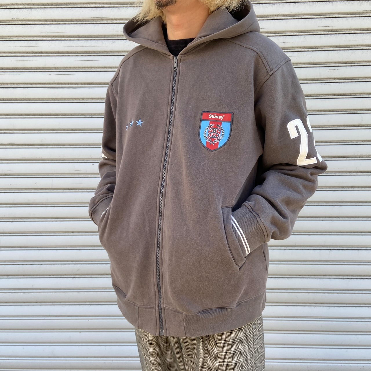 00s オールドステューシー ジップパーカー SSリンクロゴ フェード L