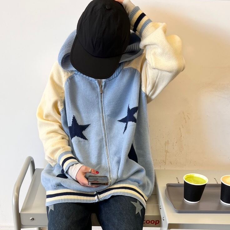 星柄ニットフーディー_LN01995