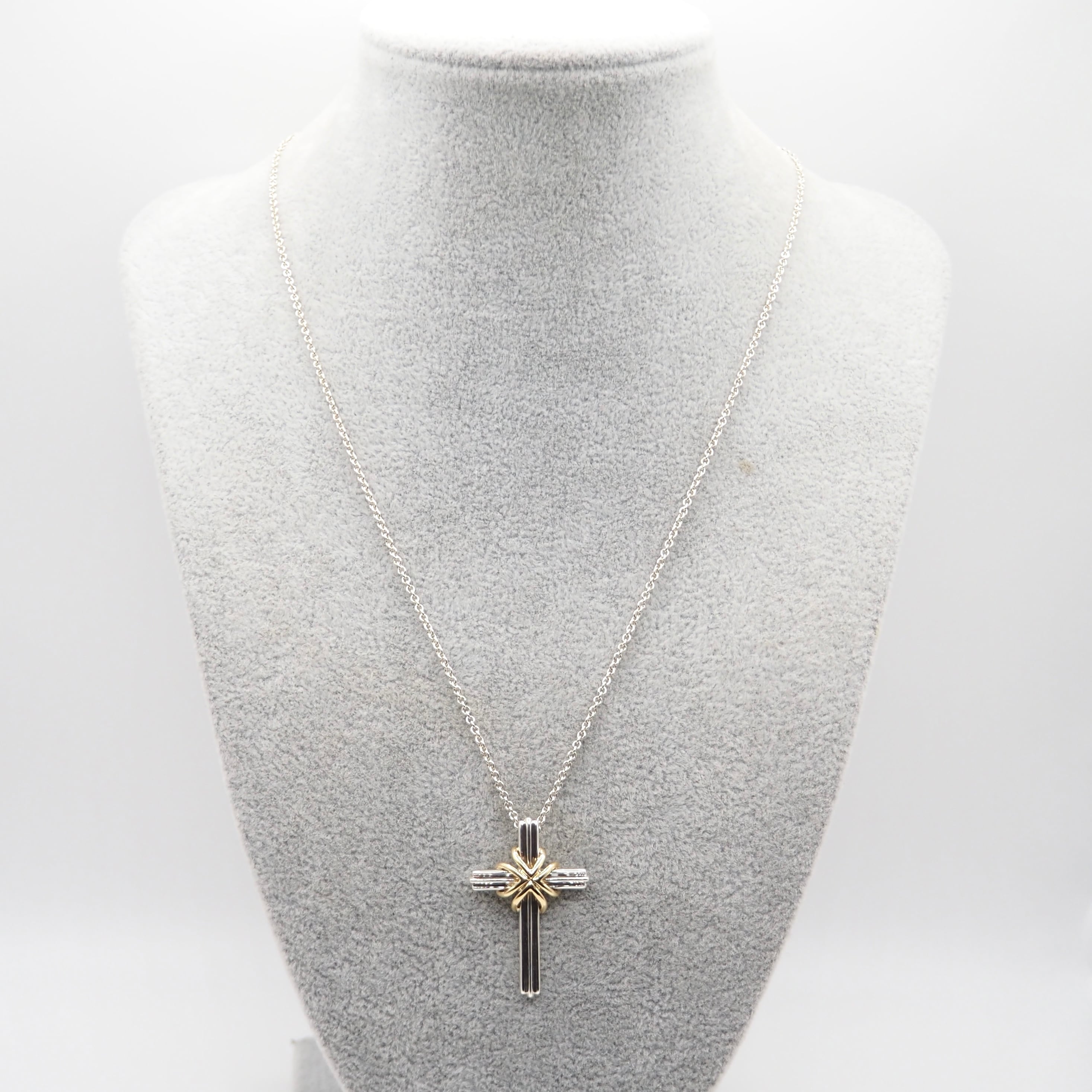 Tiffany ティファニー コンビスクリューネックレス シルバー925 18k Tiffany&Co. シグネチャークロス コンビ ネックレス シルバー925 K18