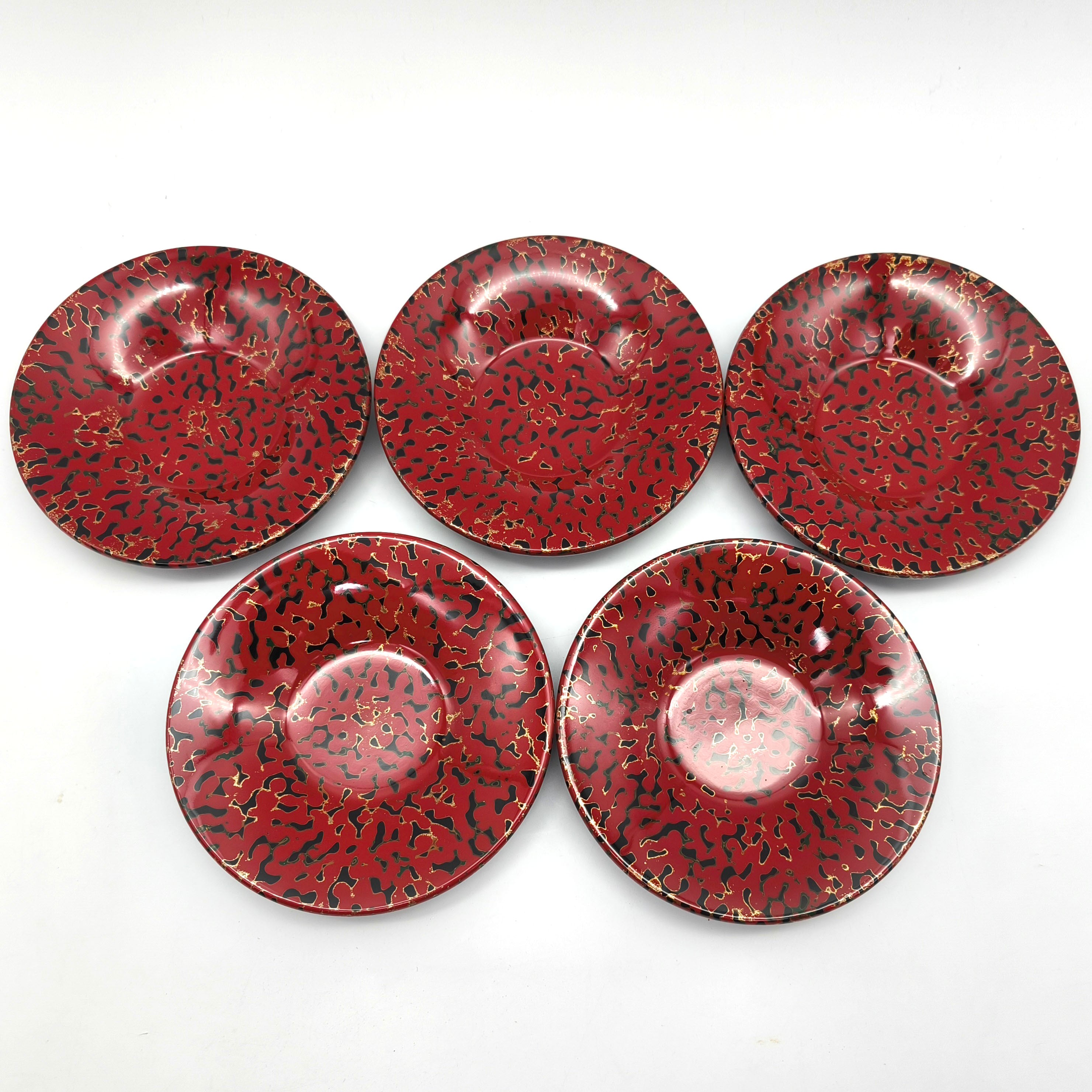 津軽塗（唐塗）バカ塗り・茶托・5客揃・天然木・伝統工芸・No.250917