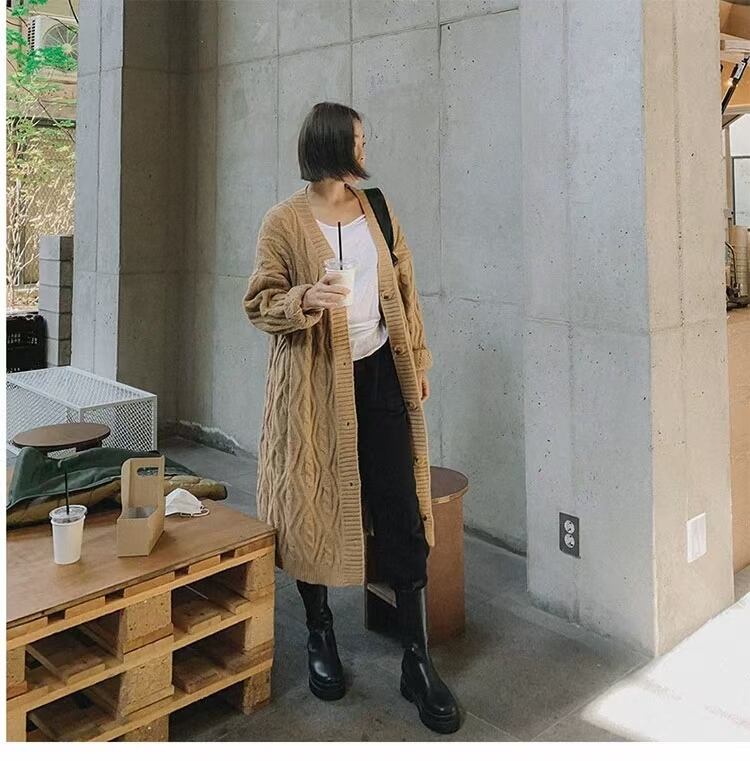 ケーブル編み ロングカーディガン　AJ1079-889