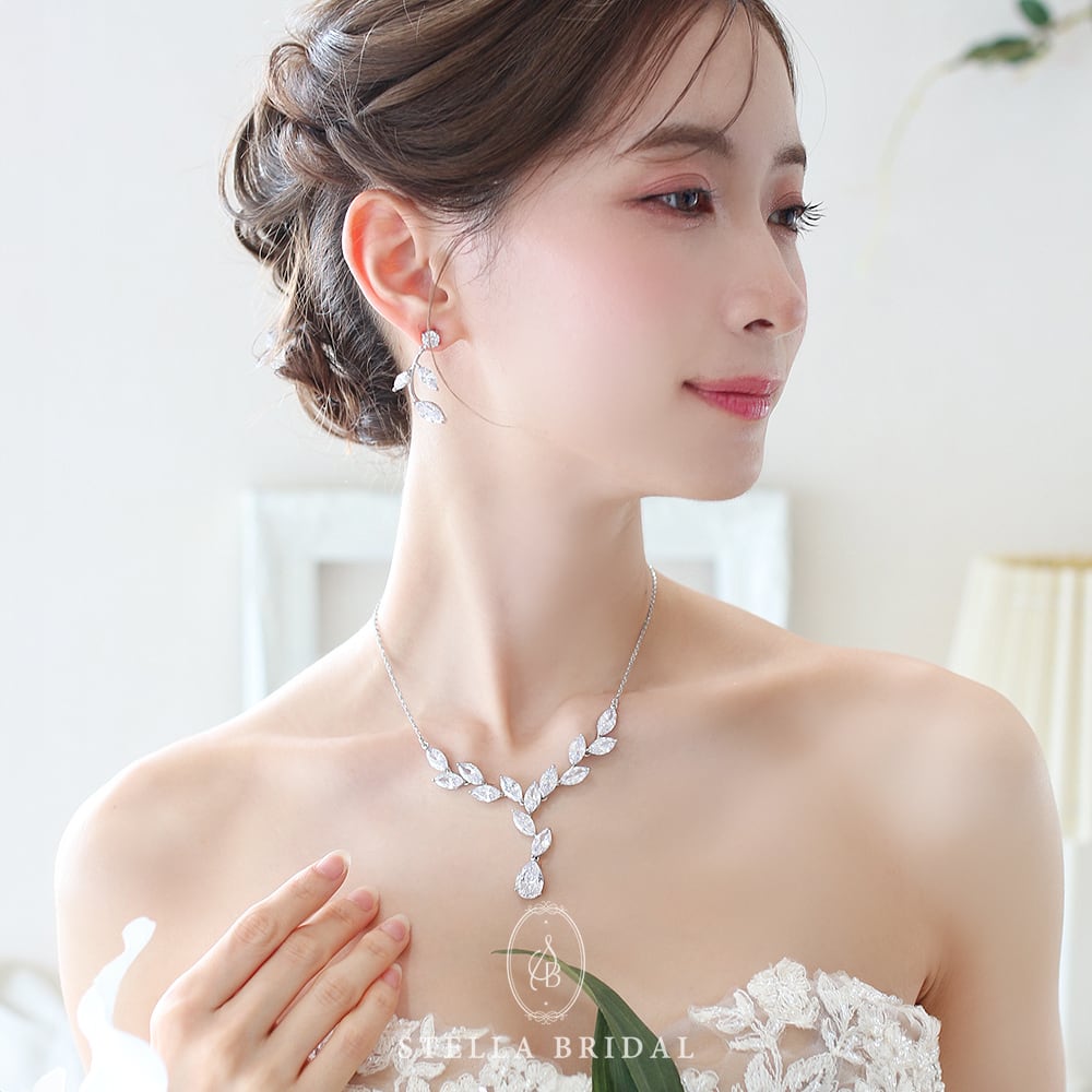 STELLA BRIDAL スイートローズ ネックレス ピアス ジルコニア結婚式 8月の新作】キュービックジルコニア ウェディングジュエリーセット
