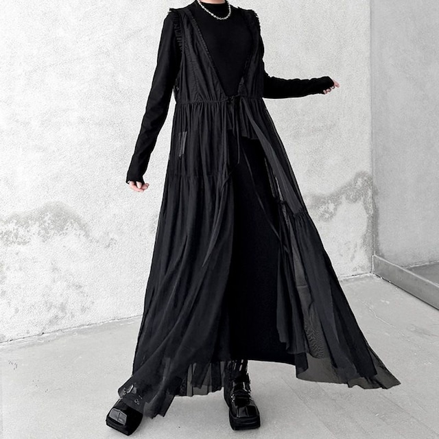 RUFFLED DEEP V TIERED SHEER MAXI DRESS M-18100