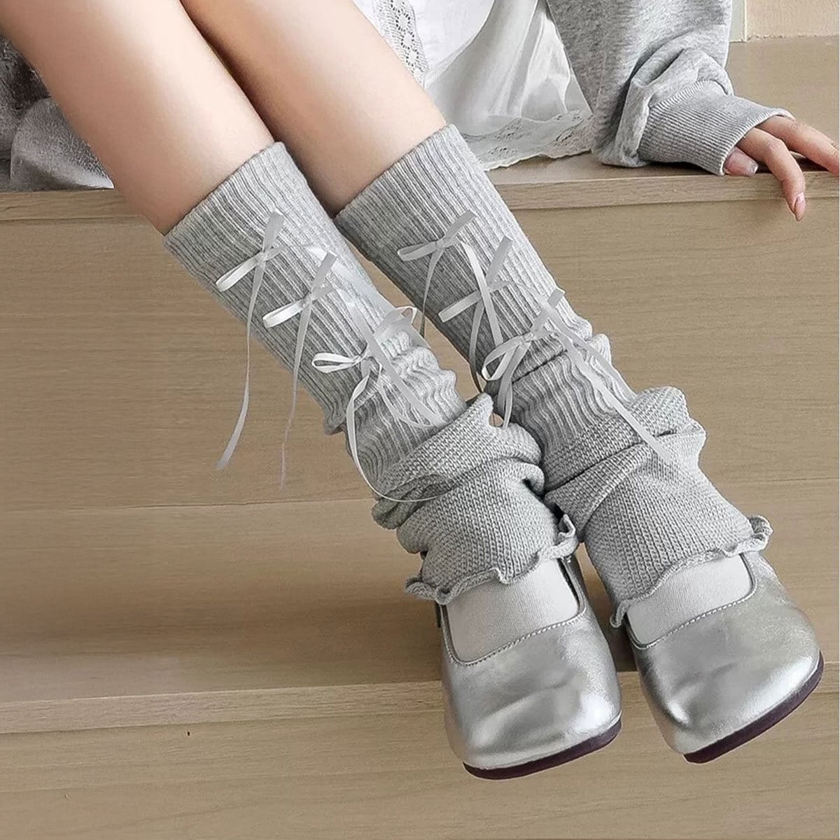 レッグウォーマー リボン ルーズソックス レディース 秋冬 韓国 靴下 おしゃれ 大人 かわいい 学生 通学 学園風 コスプレ ソックス レッグカバー 大人可愛い 大人女子